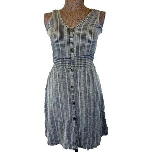 Black & White Striped Button Down Stretchy Tank Dress Smocked Waist Sz Small